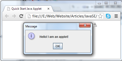 Applet message dialog
