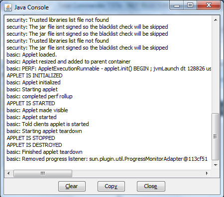 Java applet console