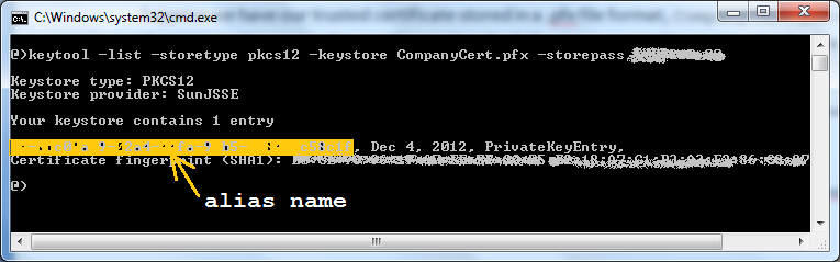 get certificate alias