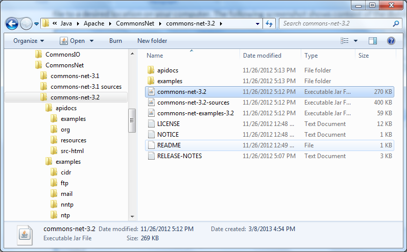 Apache Commons Net distribution directory structure