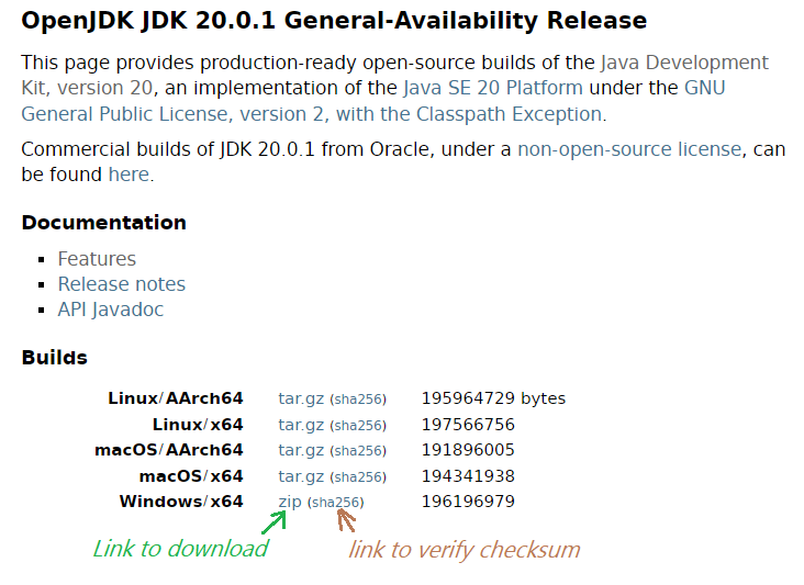 OpenJDK 20 download page