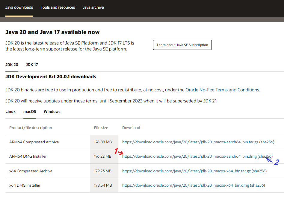 oracle jdk 20 download page macos