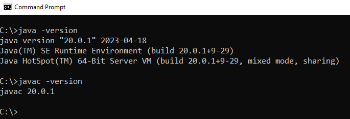 verify oracle jdk 20 java version