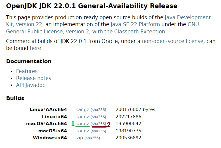OpenJDK 22 download page macOS