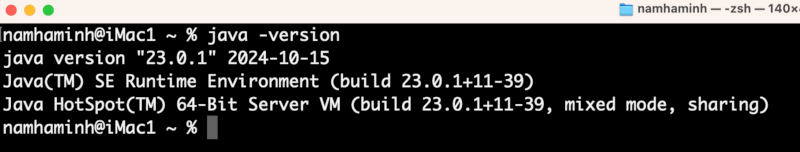 check java version 23 on mac