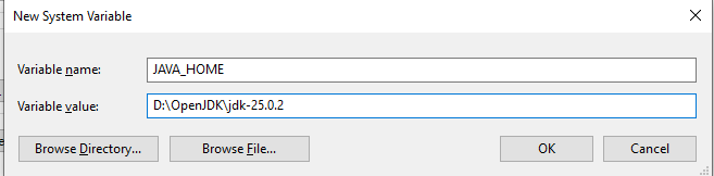 Create JAVA HOME to install JDK 25