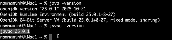 Verify OpenJDK 25 installation on macOS