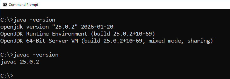 install openjdk 25 - verify Java