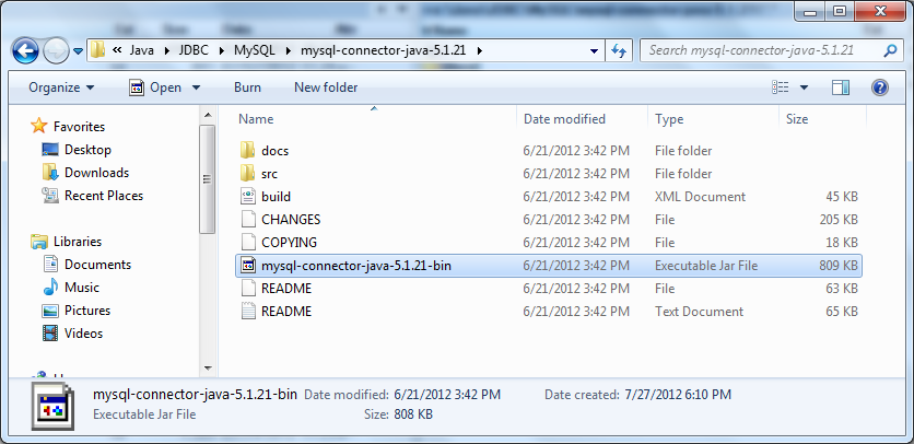 locate mysql-connector-java-5.1.21-bin.jar