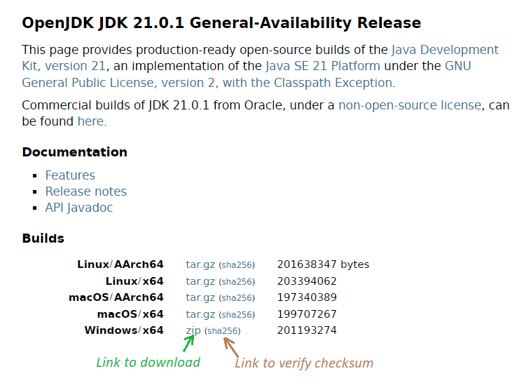 OpenJDK 21 download page