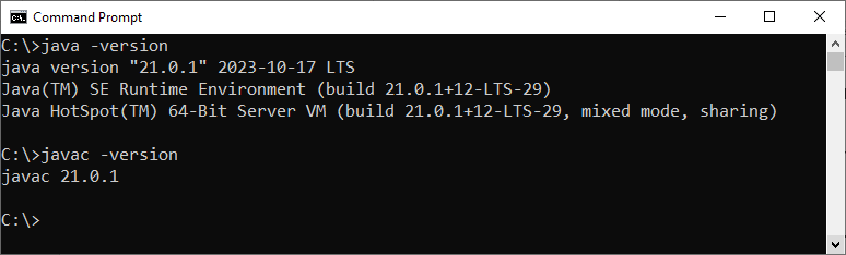 verify Oracle JDK 21 installation on windows