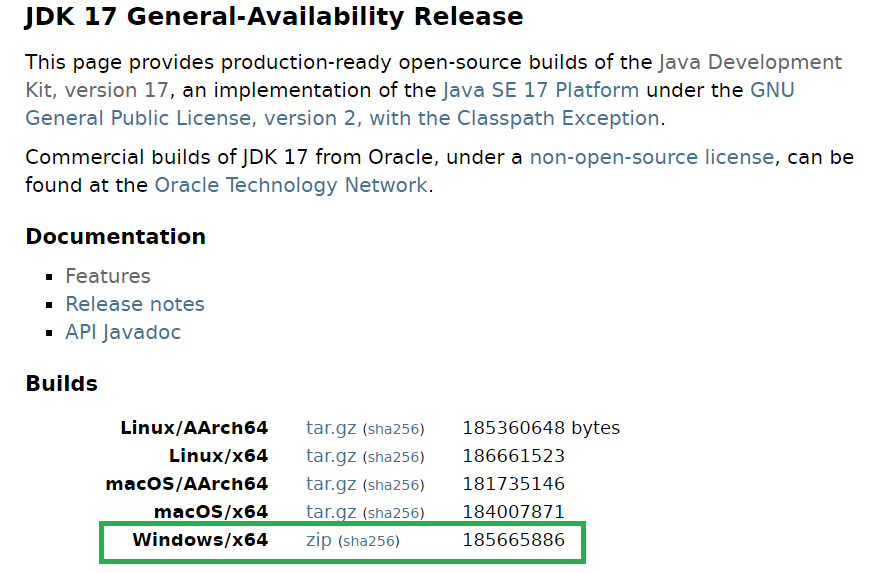 open jdk 17 download page