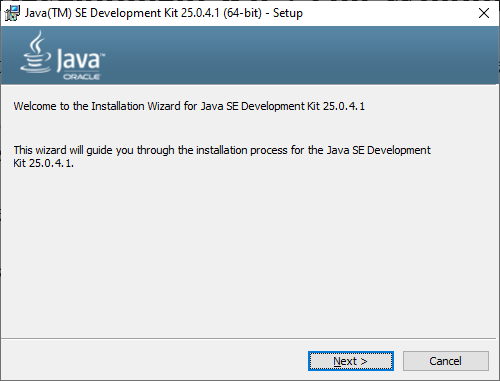 JDK 25 setup appears