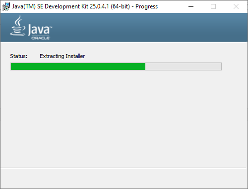 JDK 25 setup progress on windows