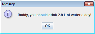 Water Calculator Message dialog