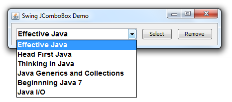 Swing JComboBox Demo program