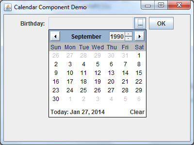 How to use JDatePicker to display calendar  component