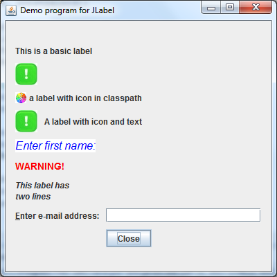 JLabel demo program