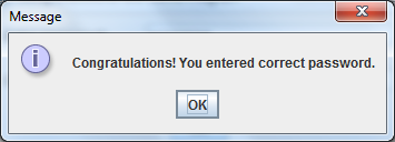 message dialog for correct passwords