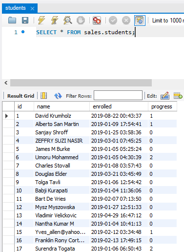 rows in database