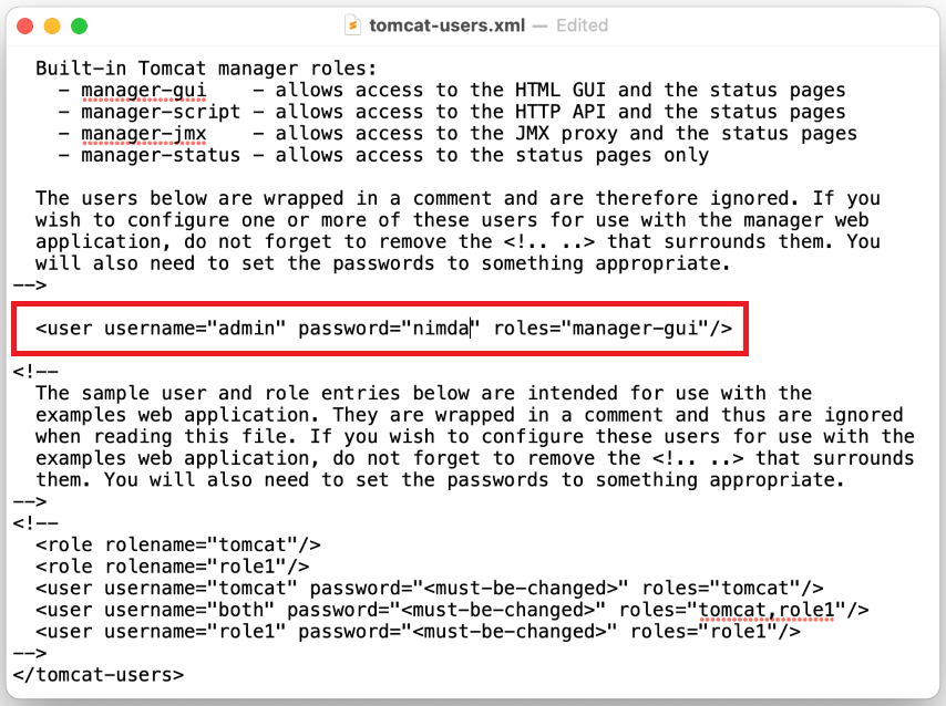 edit tomcat users xml file