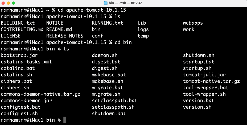 listing files of Tomcat 10