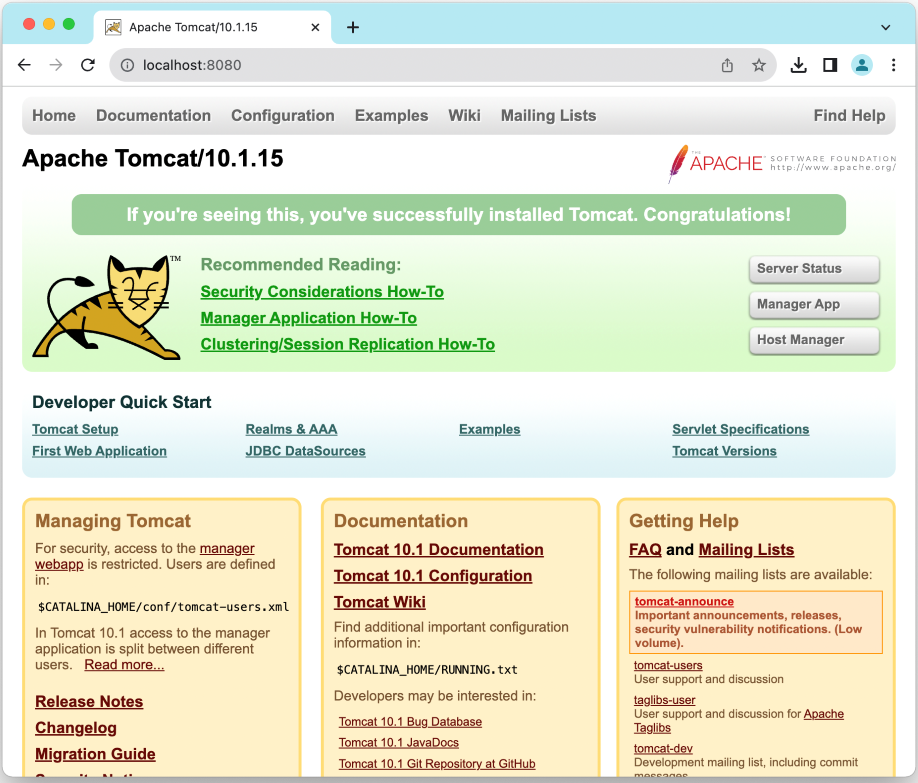 testing localhost Tomcat 10