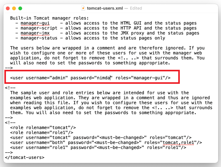 edit tomcat users xml file