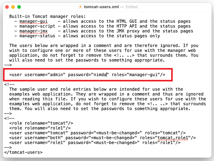 edit tomcat users xml file