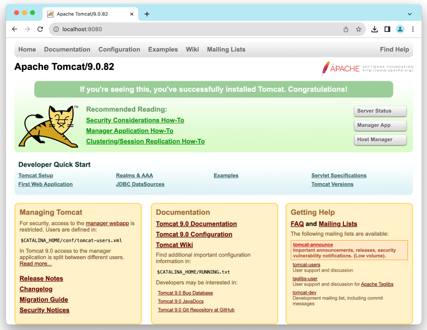 testing Tomcat 9 localhost