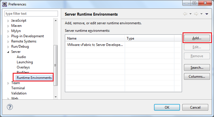 eclipse nenhum novo ambiente de reprodução de servidor foi encontrado