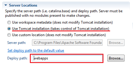 Change server location and deploy path for Tomcat