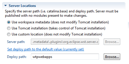 Tomcat Server Locations enabled in Eclipse