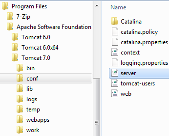 Locate server.xml file